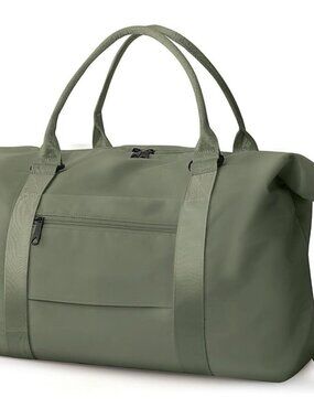 Women Men Green Waterproof Carry On Tote Travel Duffle Bag with Trolley Sleeve